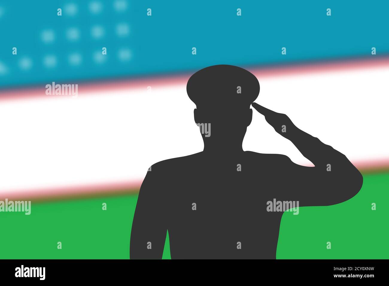 Saldare la silhouette su sfondo sfocato con bandiera uzbekistan. Illustrazione Vettoriale