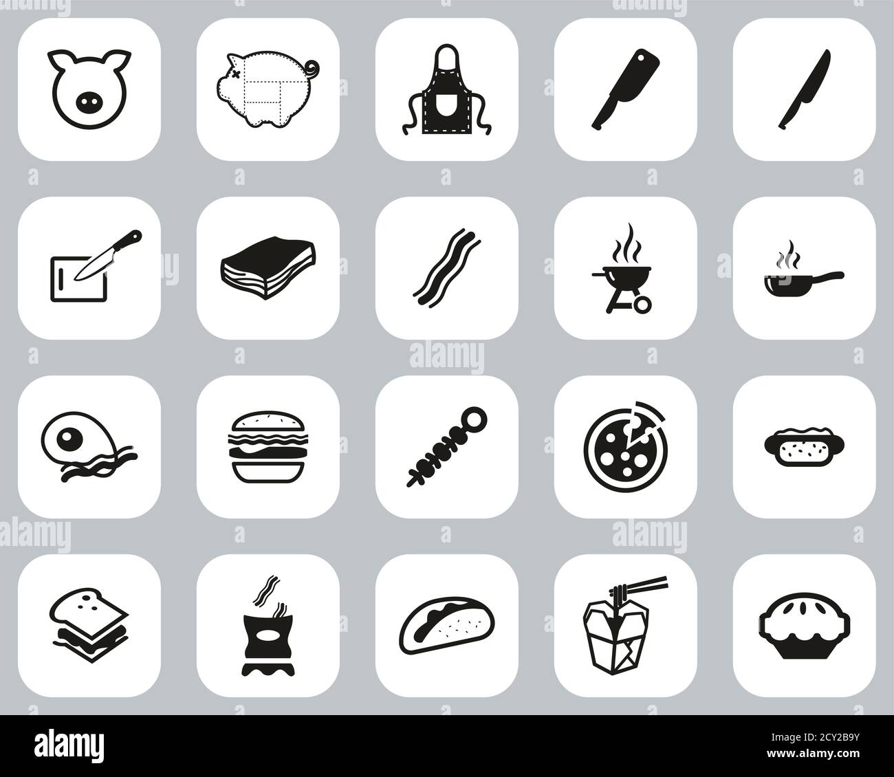 Icone bacon Set di design piatto bianco e nero Grande Illustrazione Vettoriale