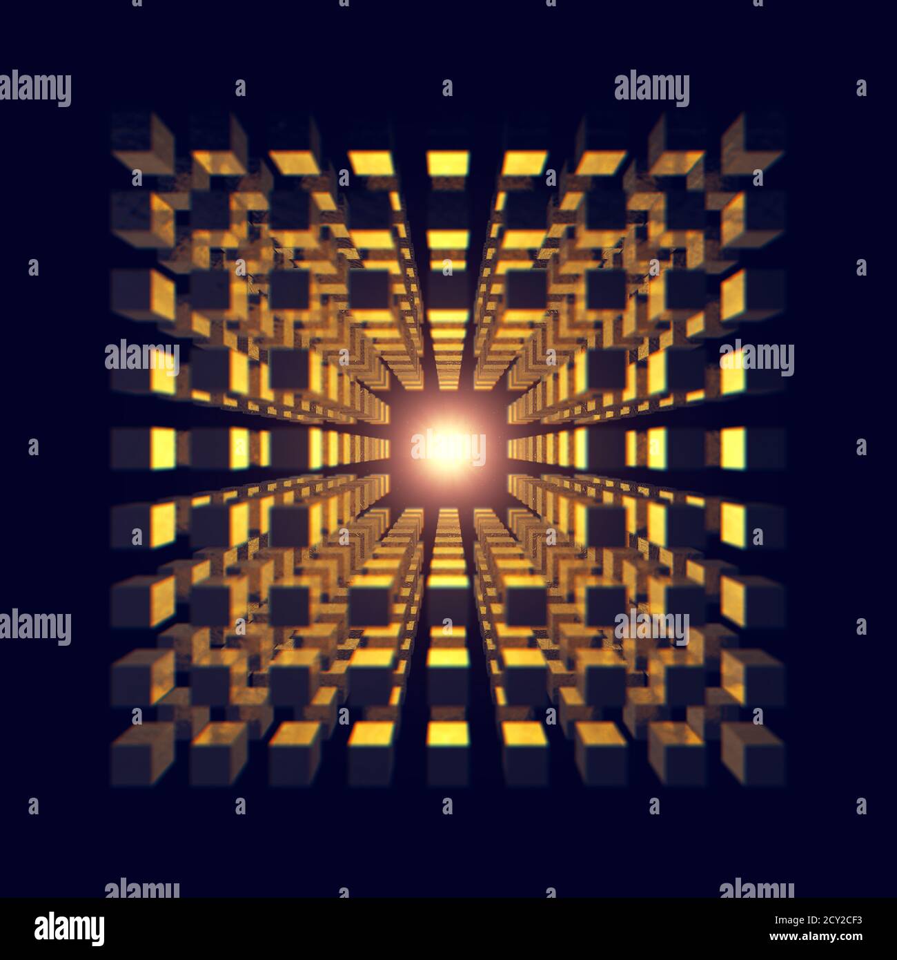 Concetto astratto di fisica che illustra la teoria Big Bang dell'origine e dell'evoluzione dell'universo, concetto di illustrazione 3d dello spazio-tempo e la teoria Foto Stock