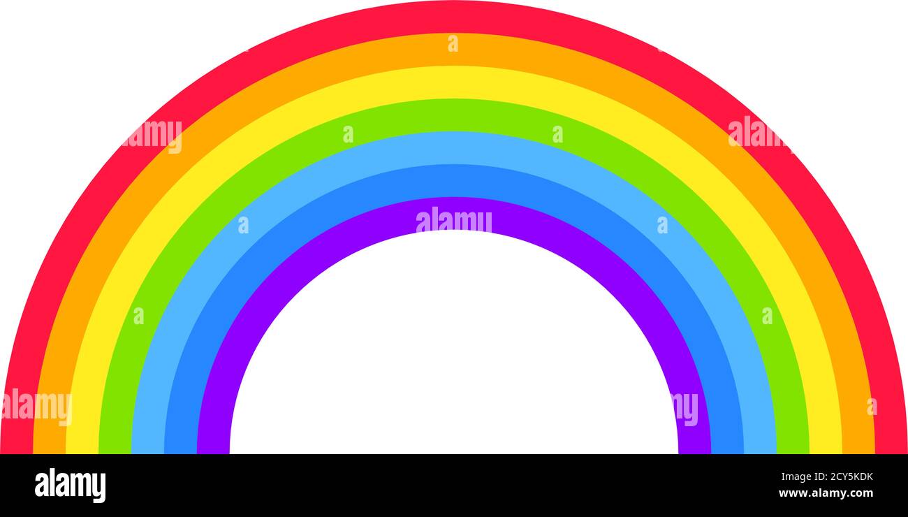 Forma arcobaleno, semicerchio, colori a spettro luminoso, motivo a strisce colorate. Illustrazione vettoriale. Icona arcobaleno. Illustrazione Vettoriale