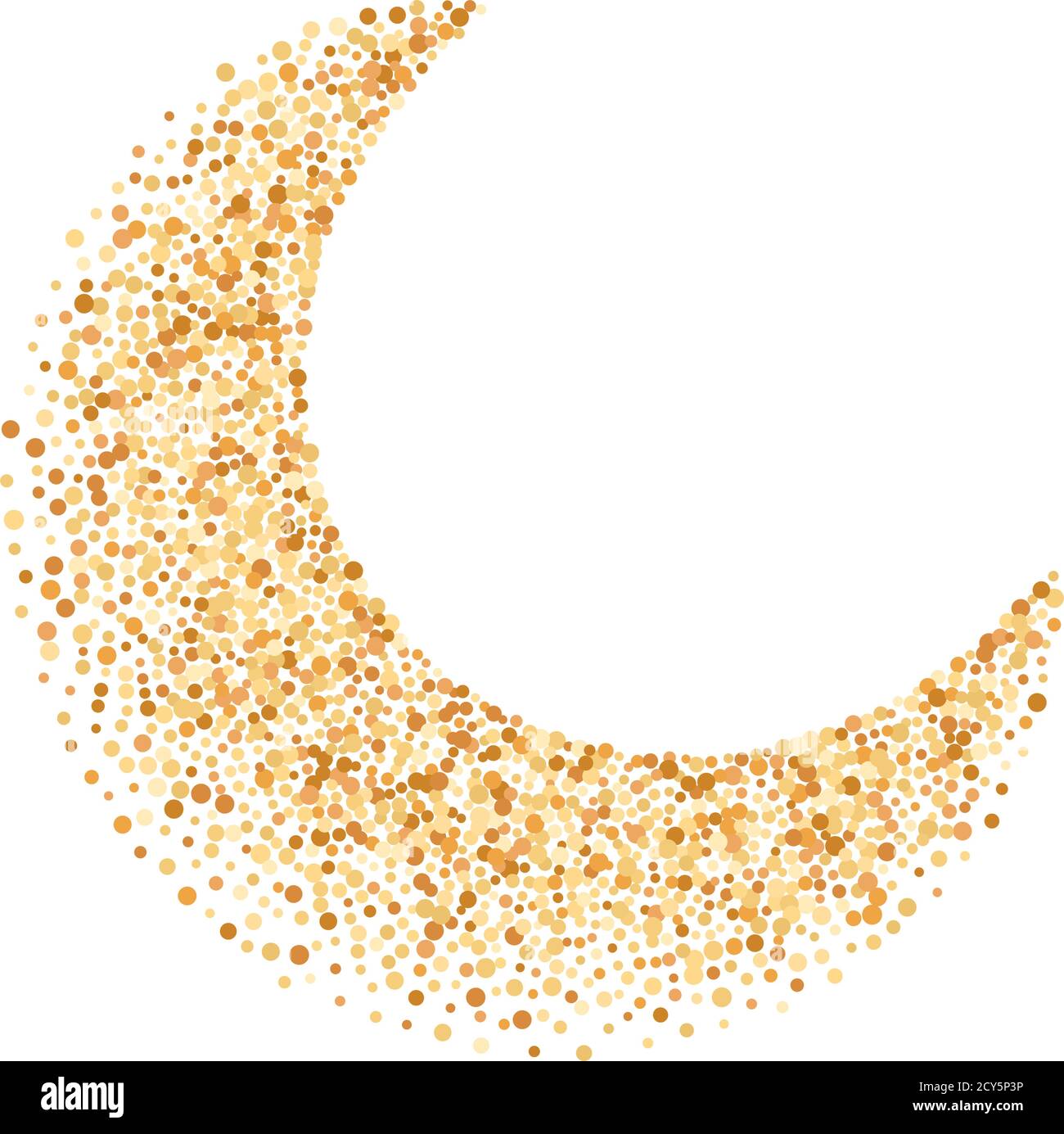 Lussuosa mezzaluna dorata, mezza luna oro scintillante particelle di confetti sfondo. Puntini dorati sparsi. Illustrazione vettoriale. Ramadan Kareem scintillante Illustrazione Vettoriale