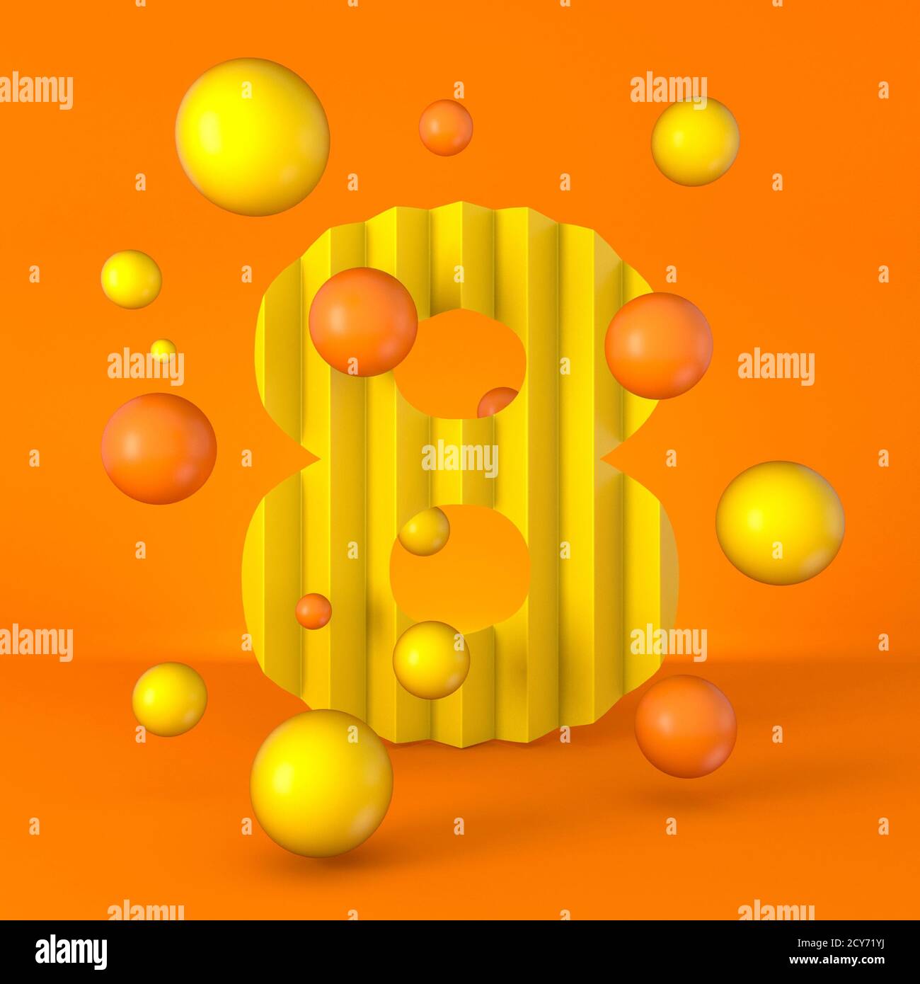 Caldo minimo giallo brillante font numero 8 OTTO rendering 3D immagine isolata su sfondo arancione Foto Stock