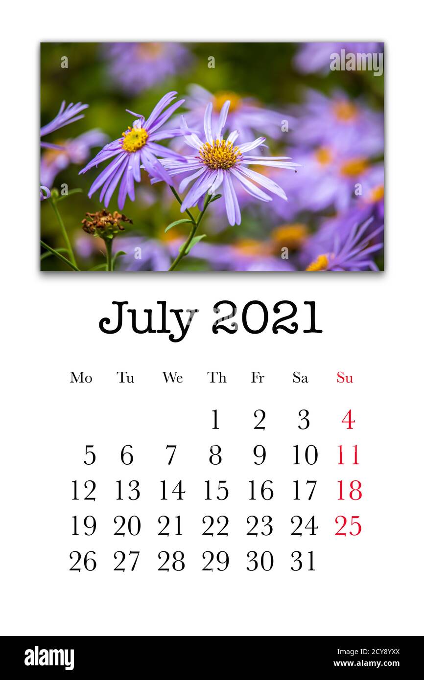 Scheda del calendario per il mese di luglio 2021 Foto Stock