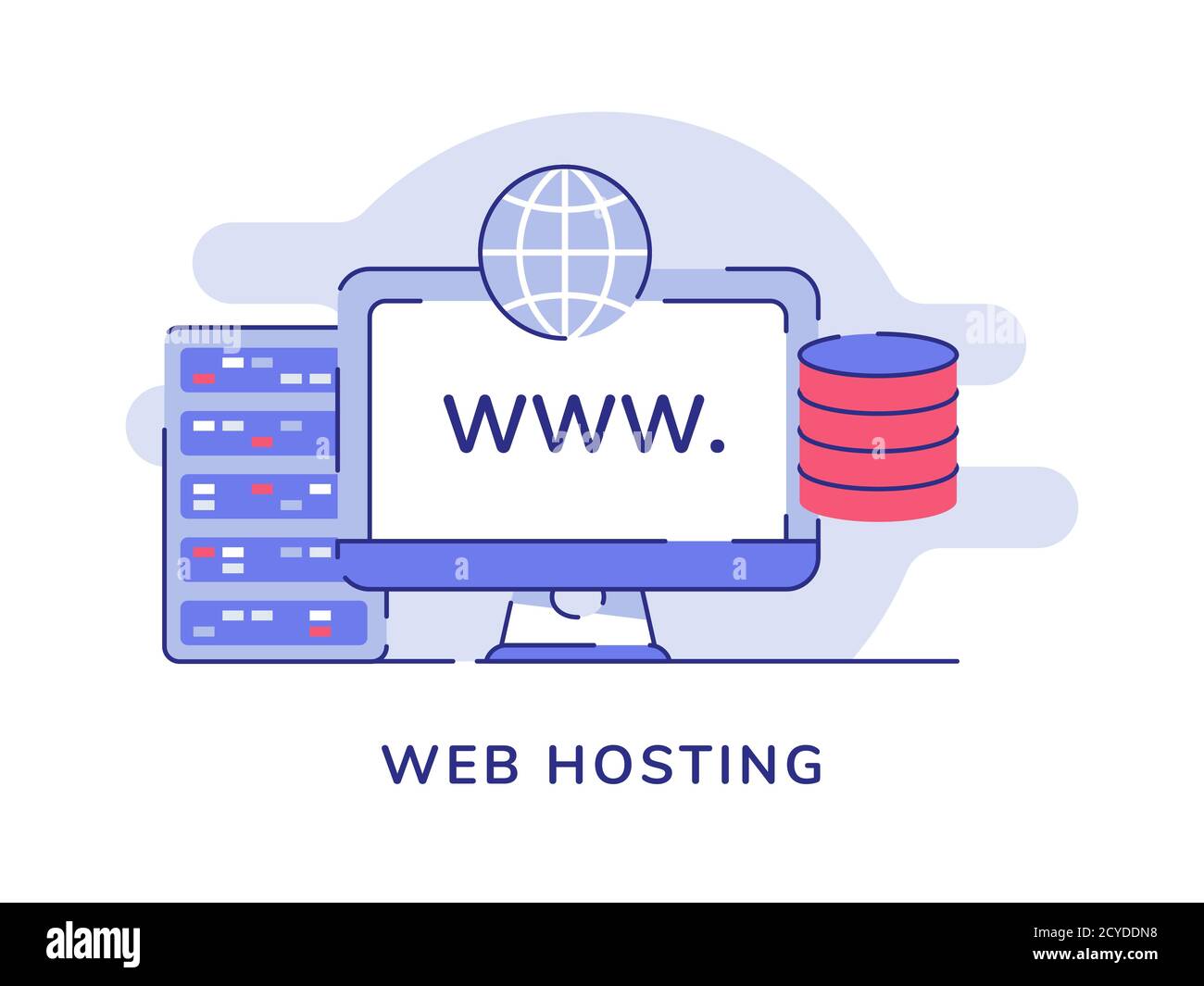 Concetto di Web hosting computer server database storage bianco sfondo isolato con profilo piatto Illustrazione Vettoriale