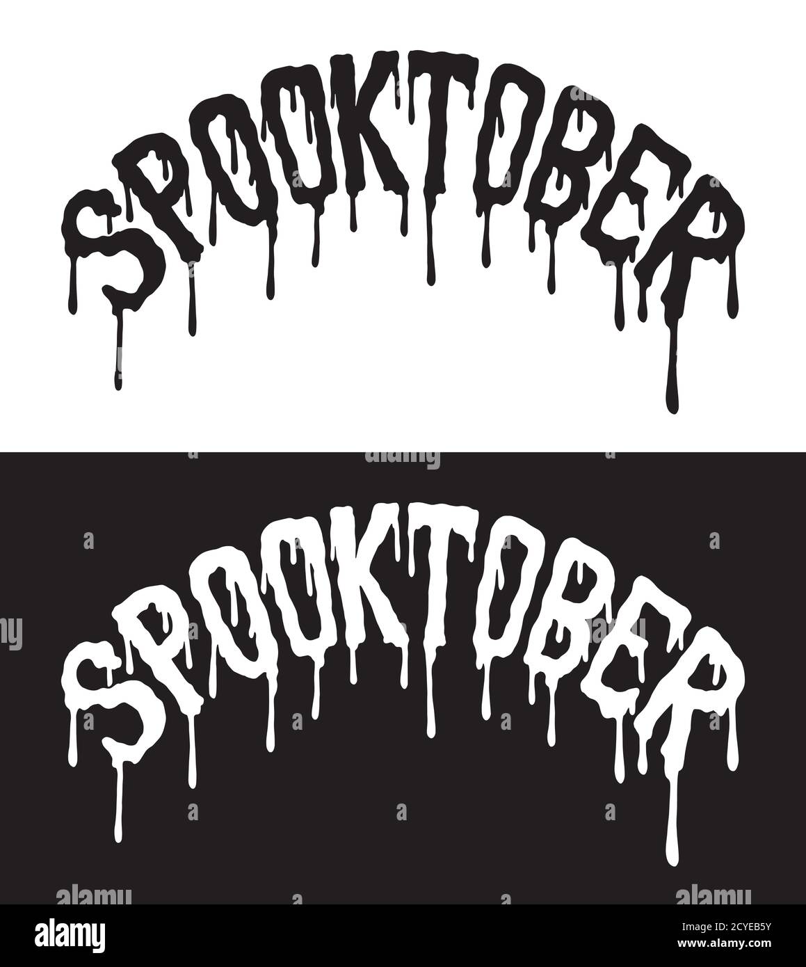 Spooktober. Set di 2 lettere a mano di Halloween ottobre. Illustrazione vettoriale in bianco e nero per il design della t-shirt, poster, icona, web design Illustrazione Vettoriale