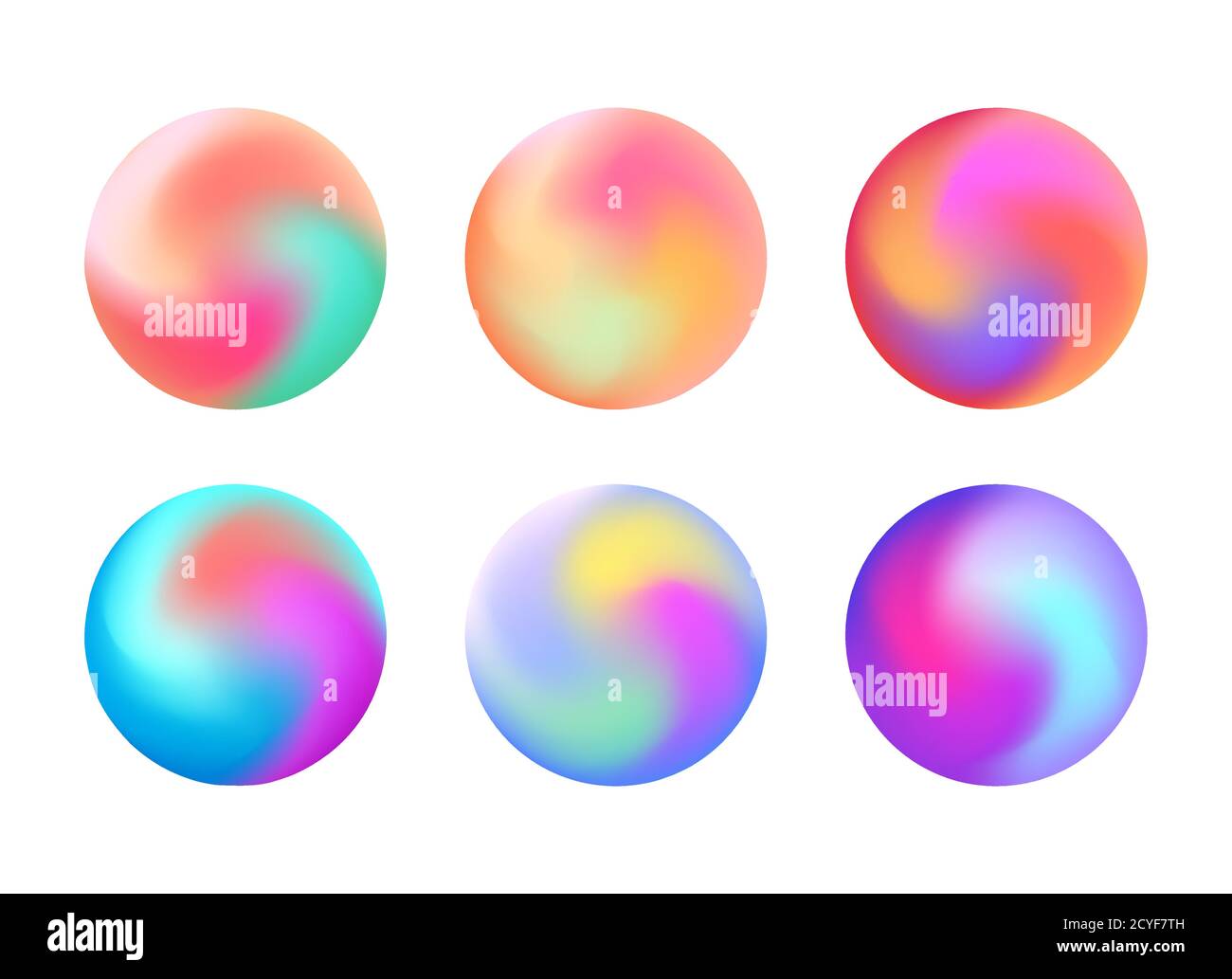 Set di striscioni olografici rotondi. Elementi arcobaleno sfocati. Cerchi vettoriali per il progetto. Illustrazione Vettoriale