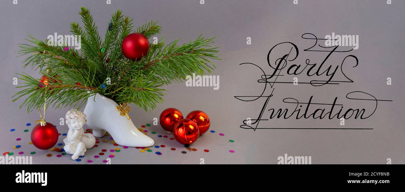 Carta, banner Web, volantino con invito per Natale o Capodanno Foto Stock