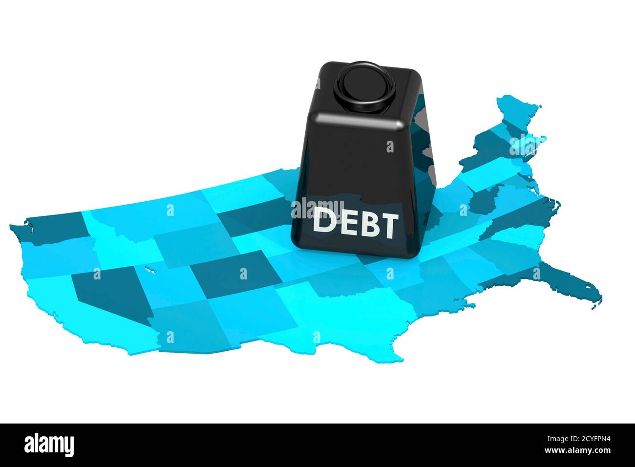 Concetto di crisi finanziaria del debito nazionale degli Stati Uniti o del deficit di bilancio, rendering 3D Foto Stock