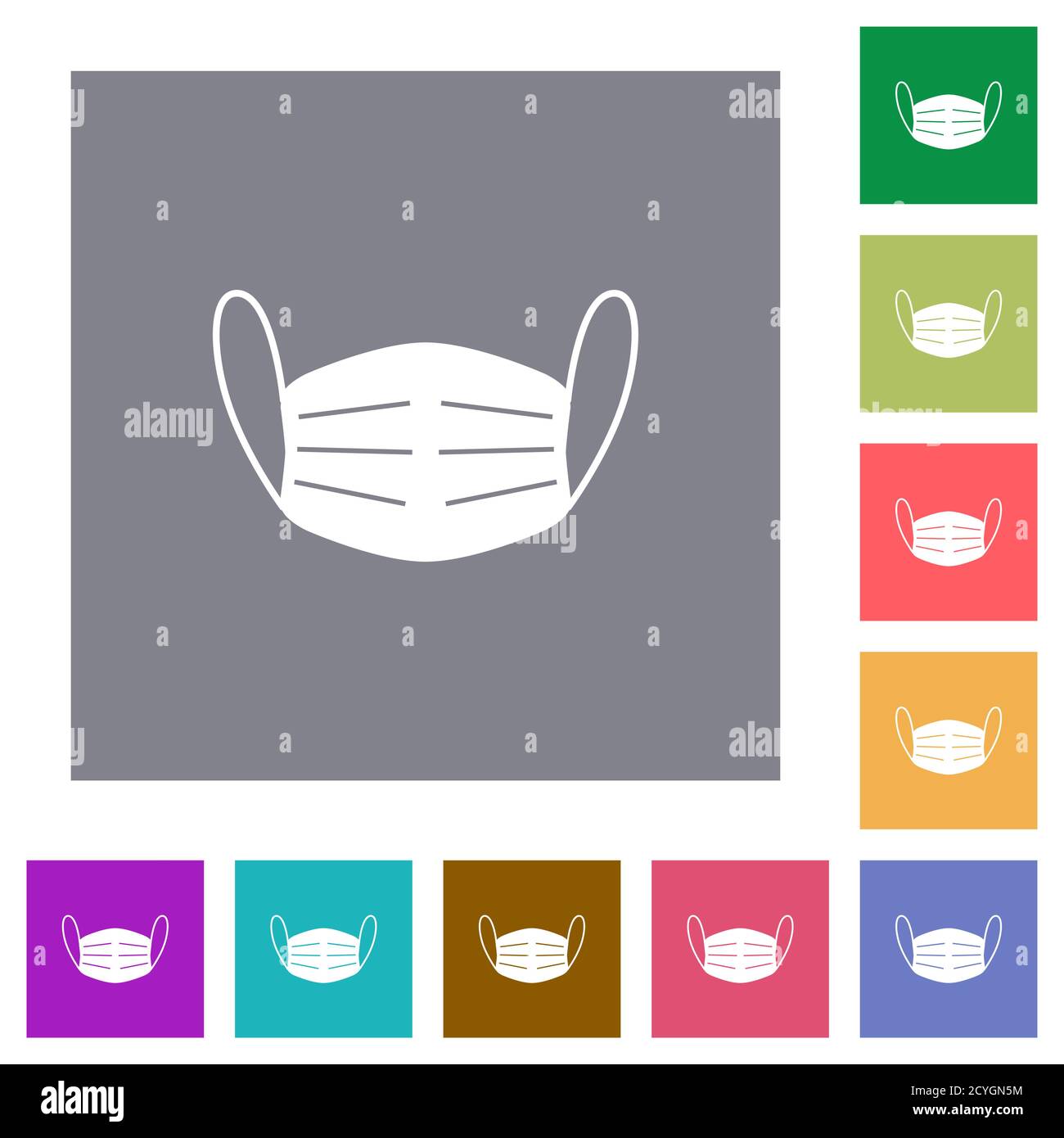 Maschera medica icone piatte su sfondi quadrati di colore semplice Illustrazione Vettoriale