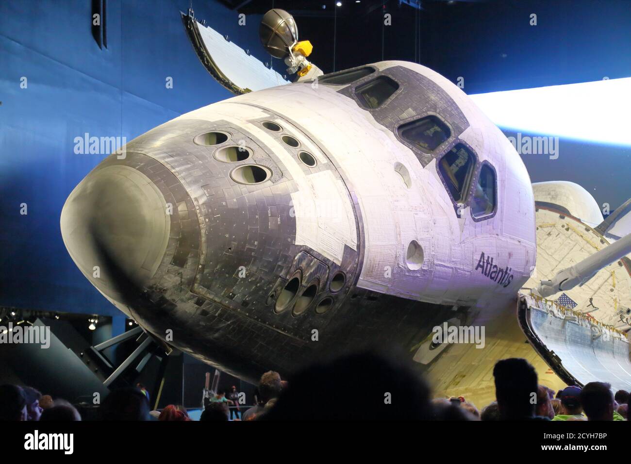 Uno Space Shuttle che dimostra la tecnologia spaziale della NASA al Kennedy Space Center, Cape Canaveral, USA Foto Stock