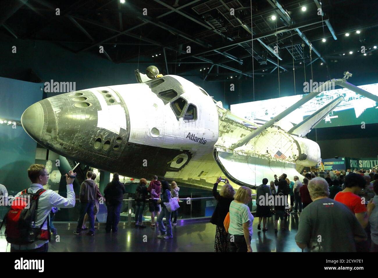 Uno Space Shuttle che dimostra la tecnologia spaziale della NASA al Kennedy Space Center, Cape Canaveral, USA Foto Stock