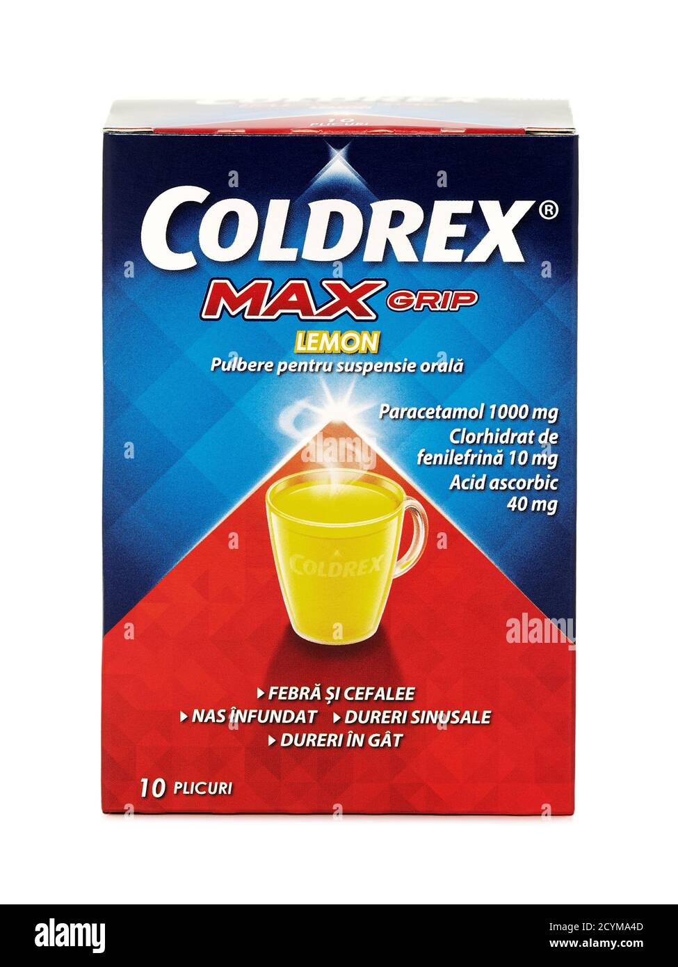 BUCAREST, ROMANIA - 2 OTTOBRE 2015. Polvere di limone Coldrex Max Grip. Coldrex fornisce prodotti per il rapido ed efficace sollievo dal freddo maggiore Foto Stock