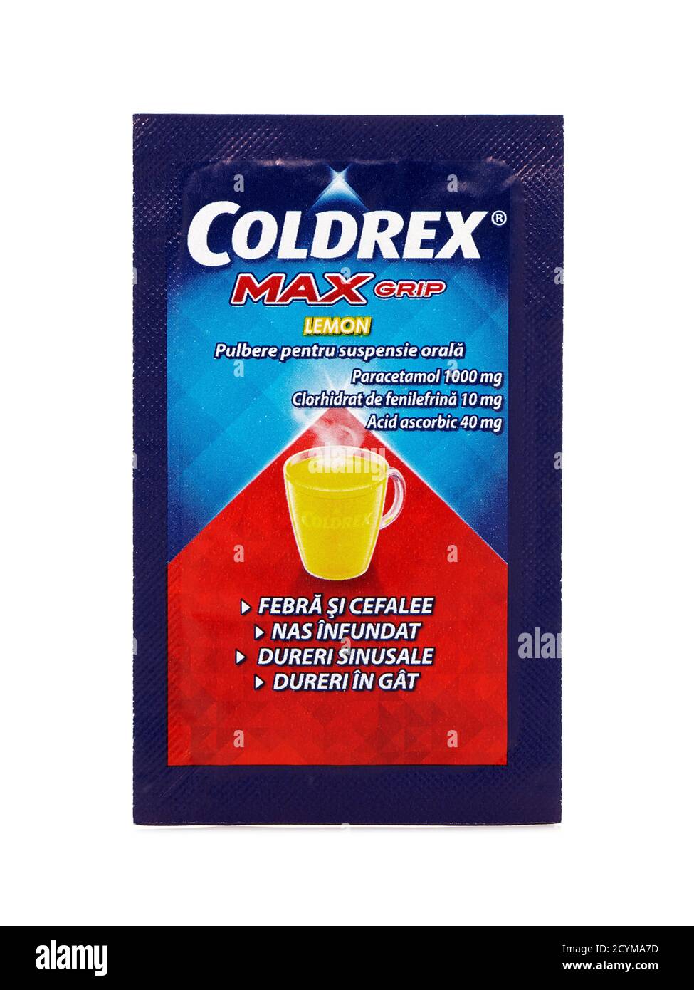 BUCAREST, ROMANIA - 2 OTTOBRE 2015. Polvere di limone Coldrex Max Grip. Coldrex fornisce prodotti per il rapido ed efficace sollievo dal freddo maggiore Foto Stock