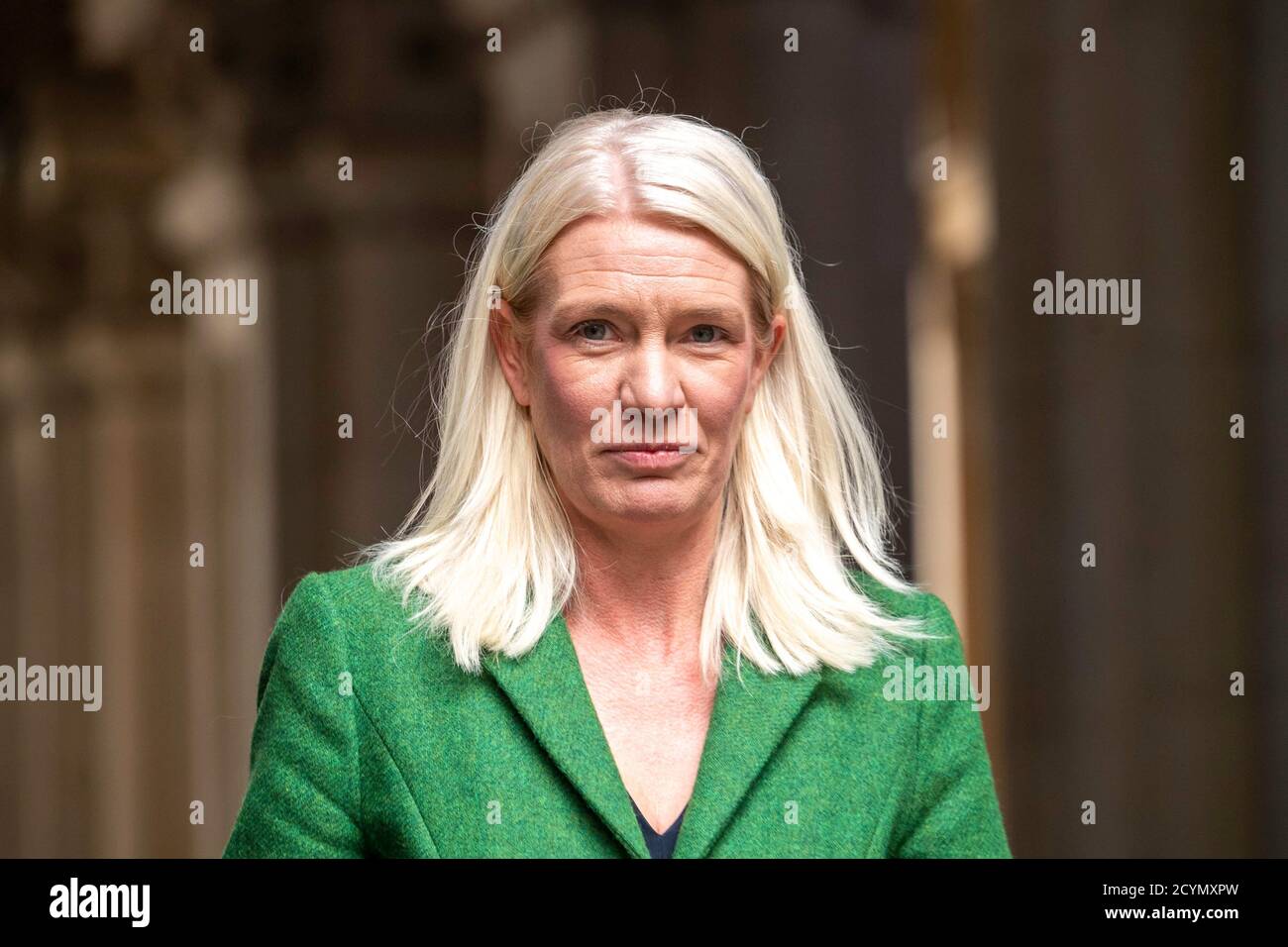 Amanda Milling, Ministro senza Portfolioleaves una riunione del gabinetto presso l'ufficio degli esteri e del Commonwealth di Londra. Foto Stock