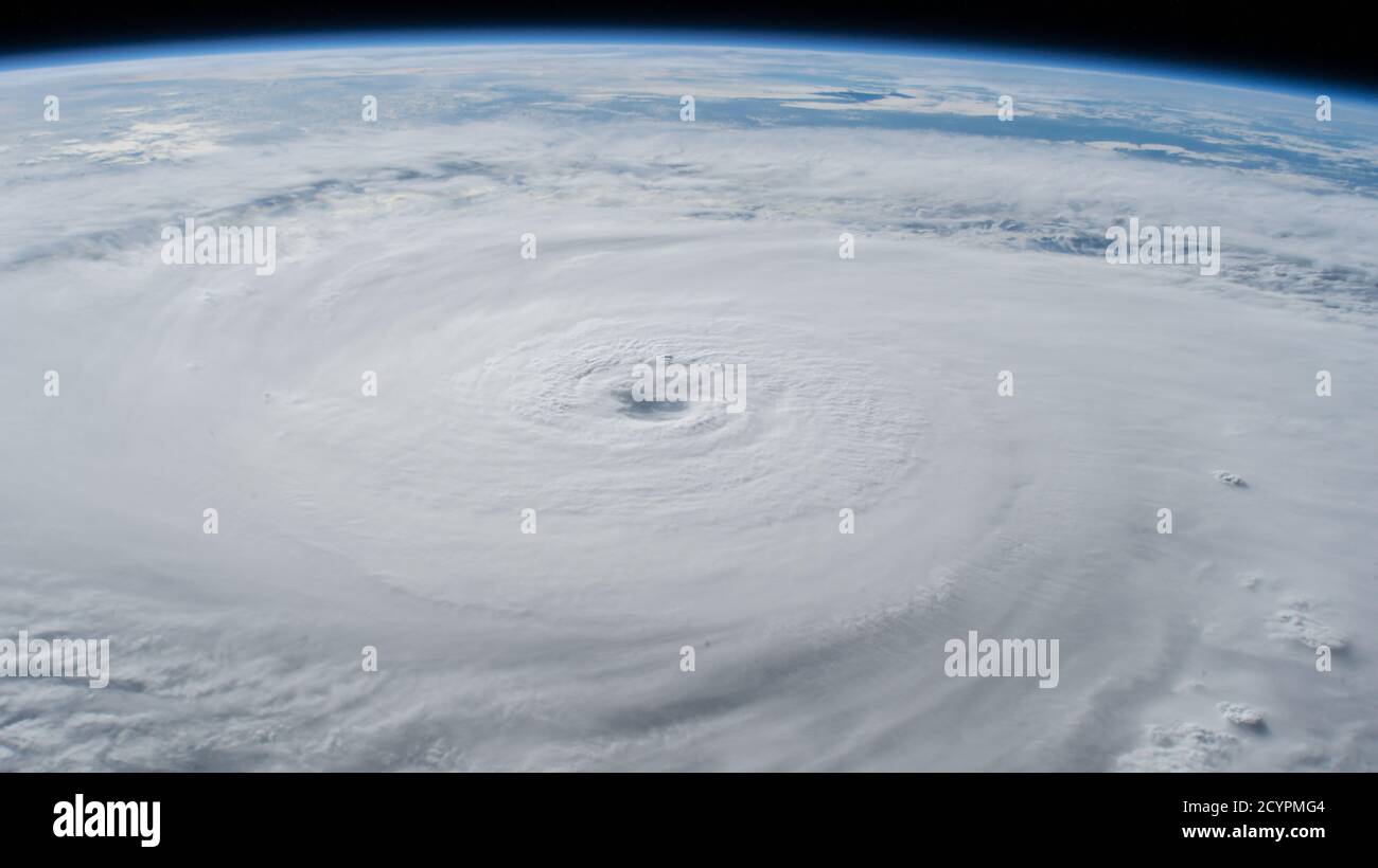 Un uragano visto dalla Stazione spaziale Internazionale Foto Stock