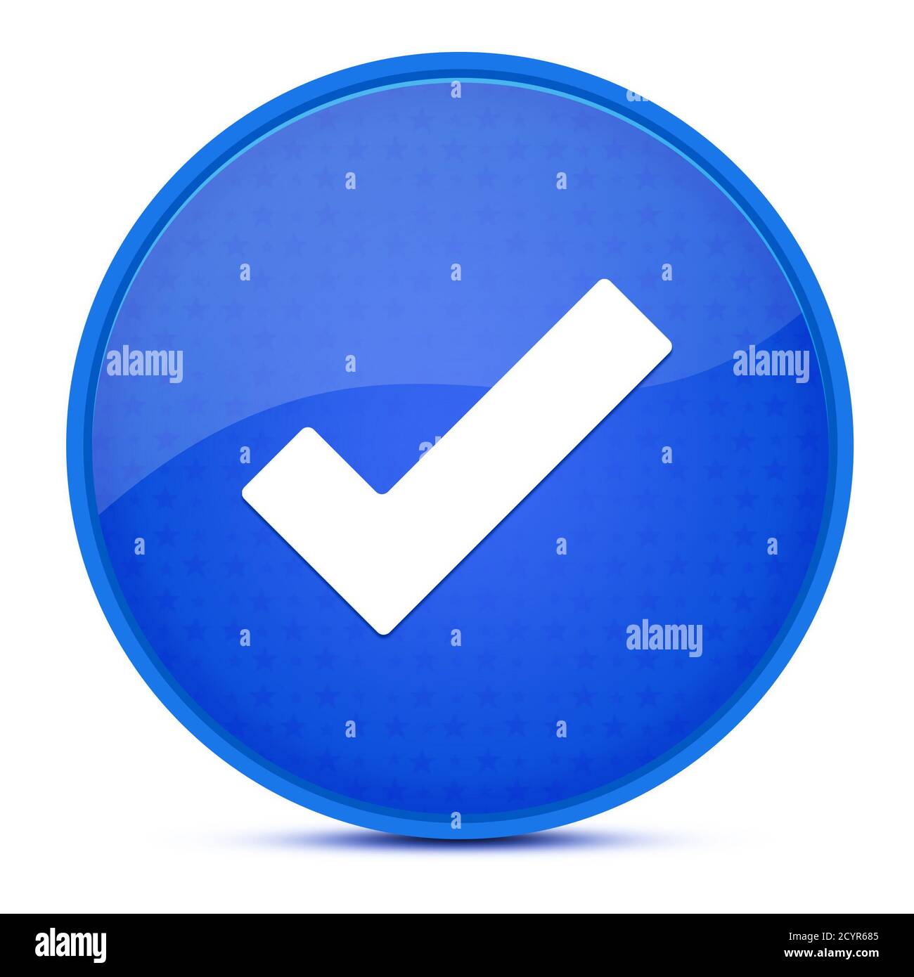 Segno di spunta estetico pulsante rotondo blu lucido illustrazione astratta Foto Stock