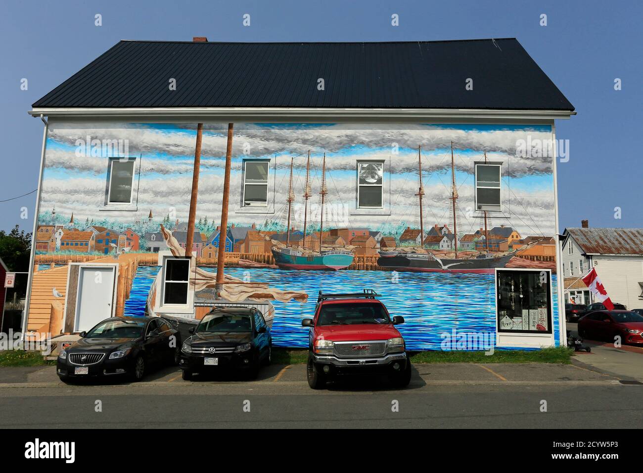 Mural, in centro, St. Andrews, New Brunswick, Canada Foto Stock
