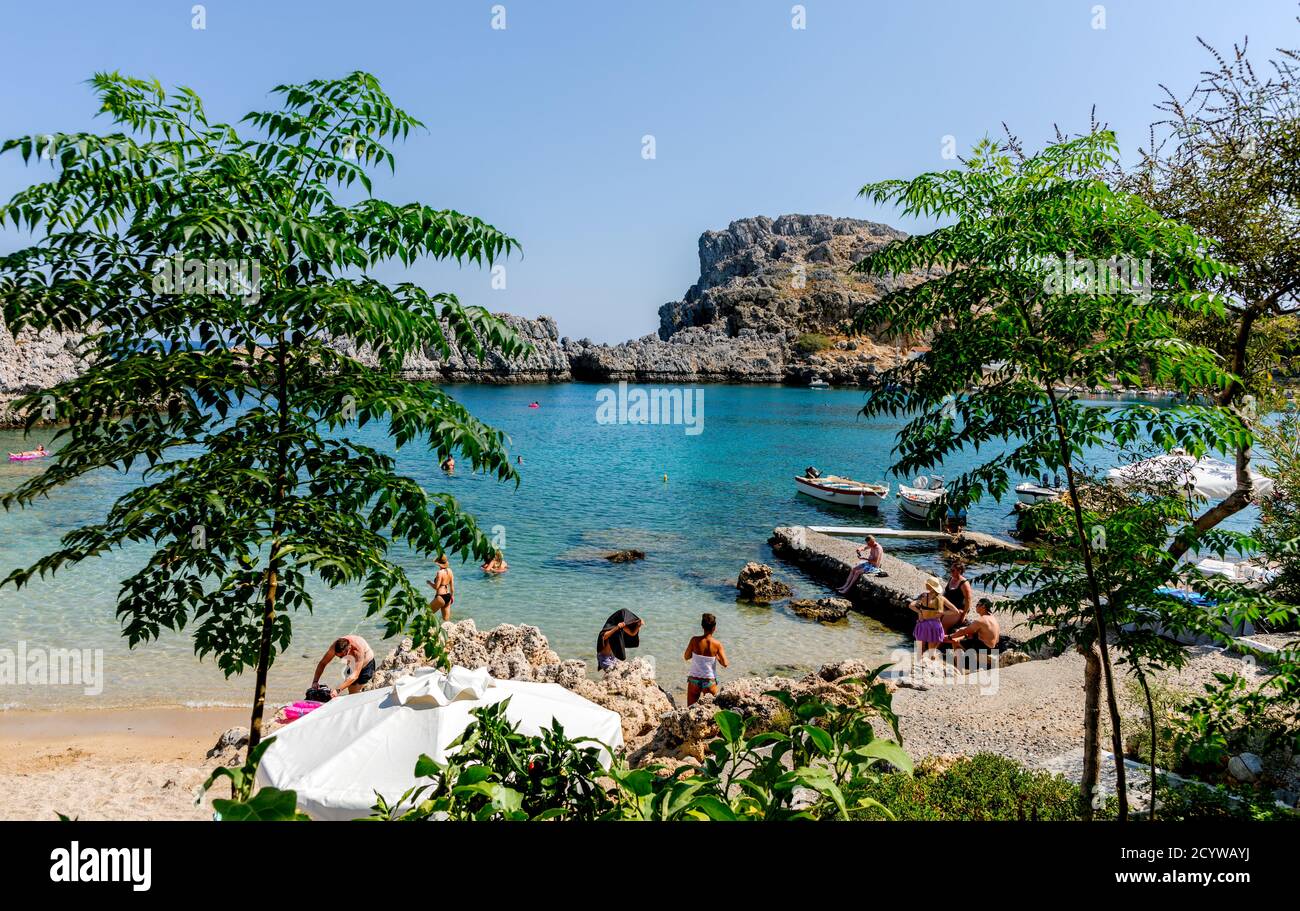 St.Pauls Bay Lindos Rodi Grecia Foto Stock