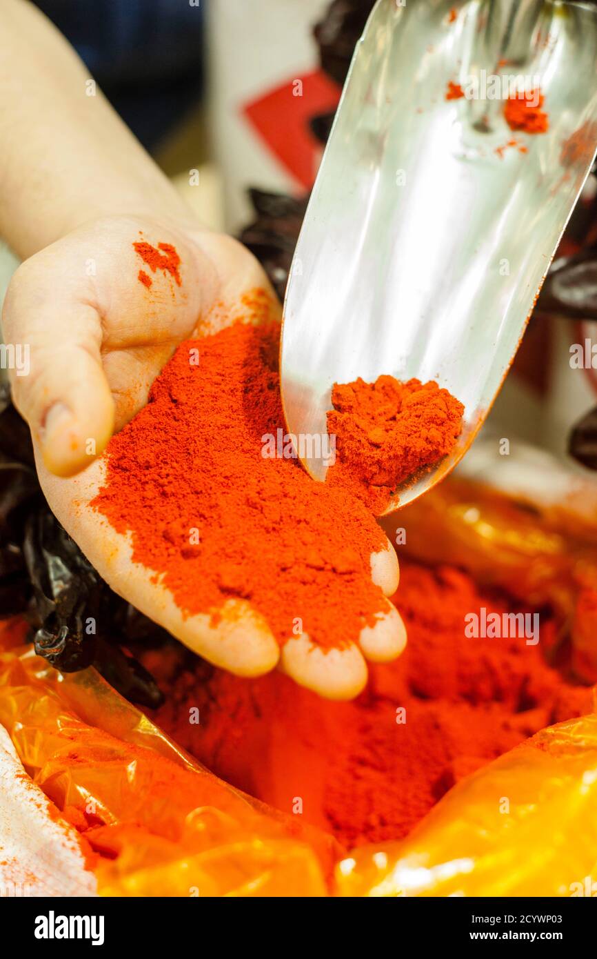 Pebre Bord de tocca de Cortí, -paprika de tocca de Cortí-, espècies Crespí , Palma di Mallorca,Islas Baleares, Spagna. Foto Stock