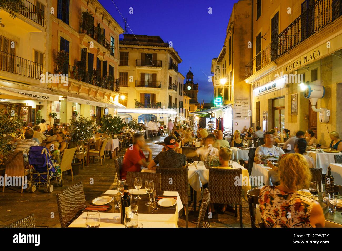 Restaurantes del centro, Alcudia, isole baleares, Spagna Foto Stock