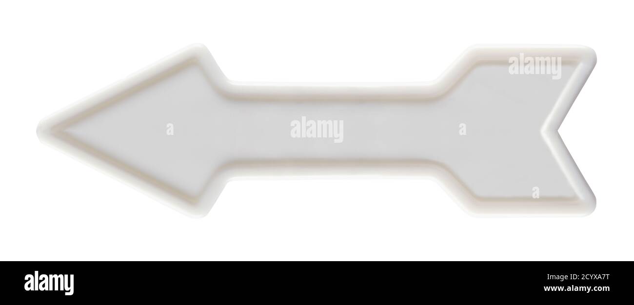 Freccia di plastica isolata su sfondo bianco. Foto Stock