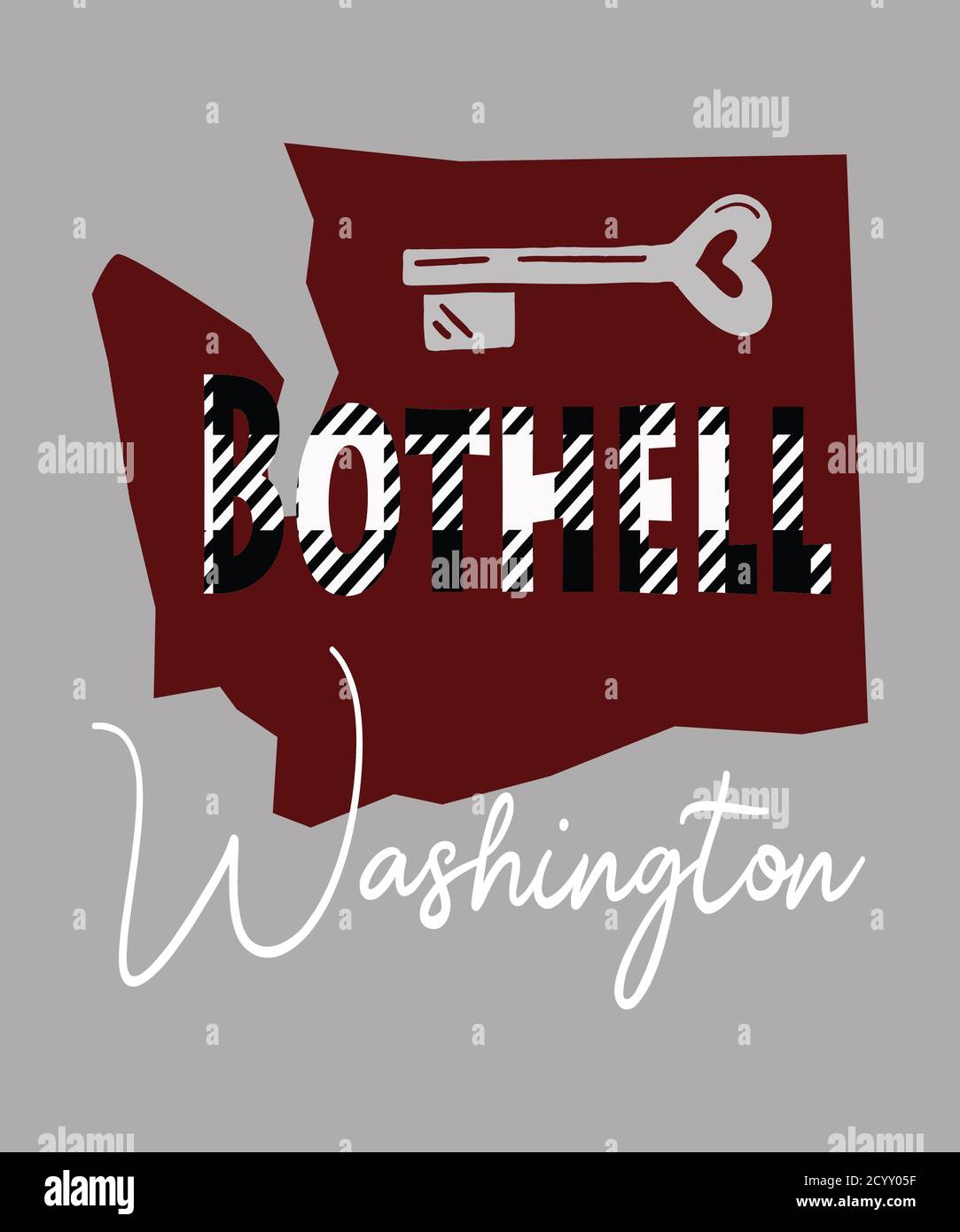 Bothell Washington grafico nella forma di Washington stato, una chiave e il motivo di bufalo plaid nel disegno. Questa città si trova in King County in Th Foto Stock