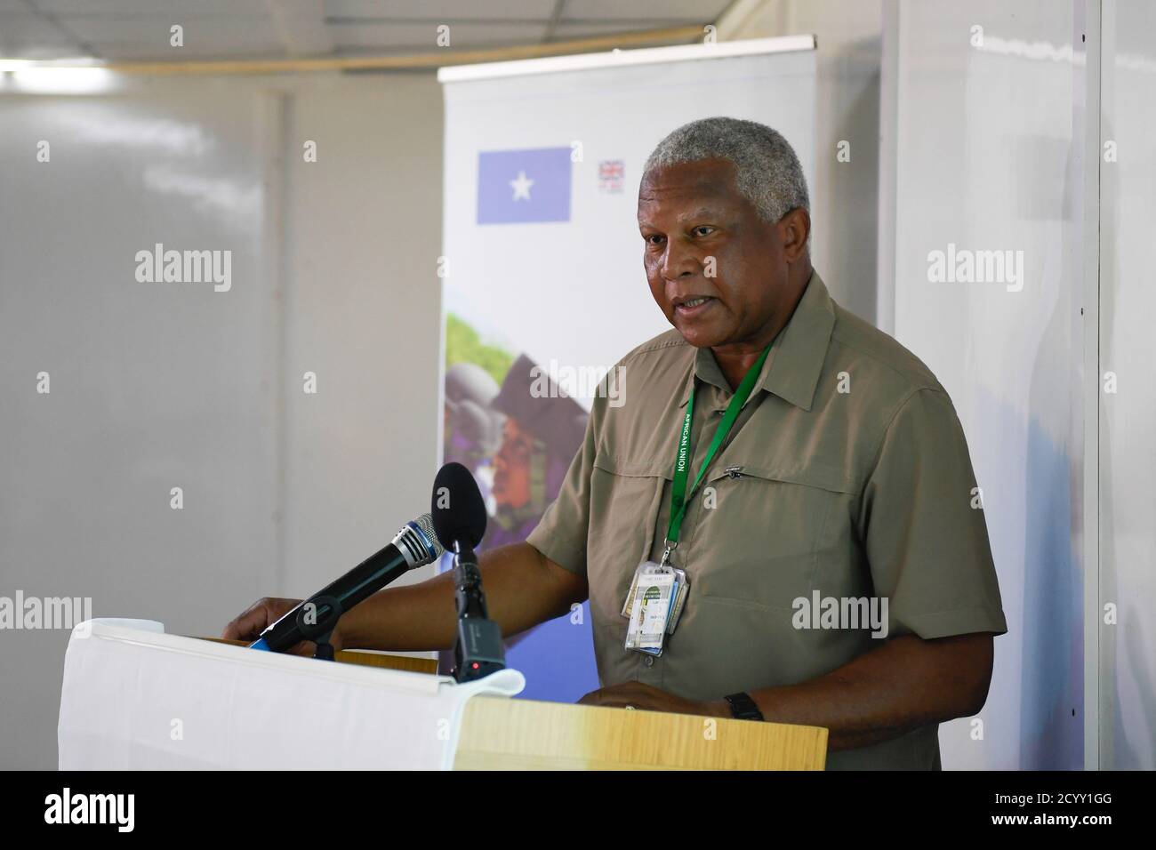 Dal 4 al 5 marzo 2019, maggiore generale (RET.) Fidza Dludlu, capomissione di sostegno per AMISOM, ha condotto un seminario contro-IED a Mogadiscio, incentrato sul miglioramento del coordinamento tra i partner per combattere l'uso della IED da parte di al-Shabaab in Somalia. Foto Stock