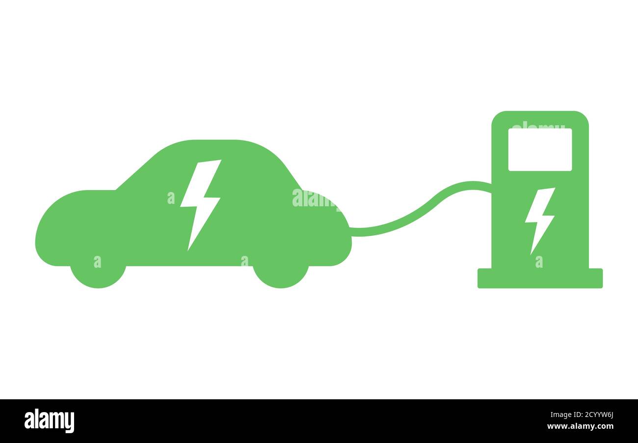 Segnale della stazione di ricarica elettrica. Simbolo dell'icona rifornimento auto elettrica. Punto di ricarica dei veicoli ibridi verdi isolato Illustrazione Vettoriale