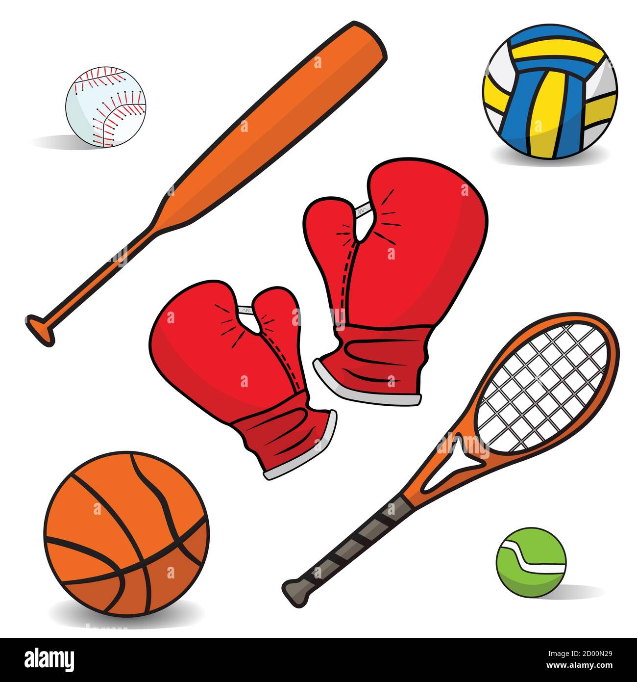 Pallavolo, guanti da boxe, basket, bat, racchetta, badminton Immagine e  Vettoriale - Alamy