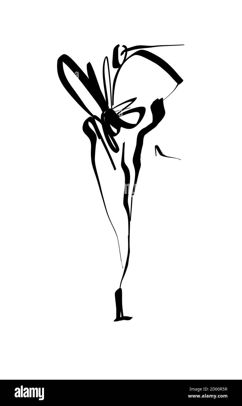 Moda ragazza Bozzetto disegnato a mano , silhouette stilizzata isolato. Vettore illustrazione moda disegnati a mano. Illustrazione Vettoriale