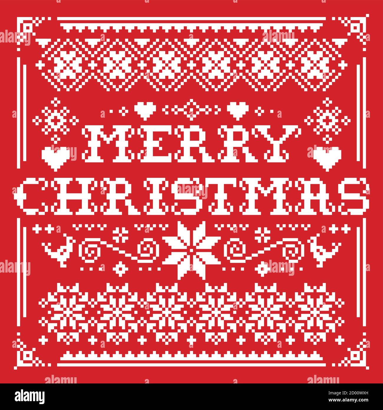 Allegro Natale vettore saluto disegno quadrato carta in bianco su sfondo - scandinavo maglia, croce-punto disegno Illustrazione Vettoriale