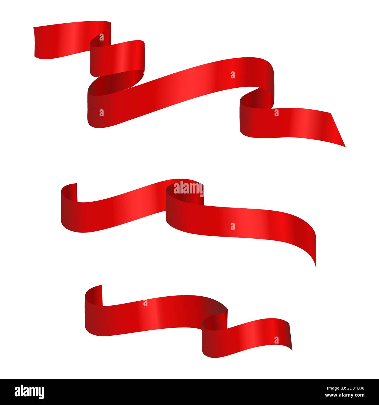 Nastri vettoriali rossi. Set di bellissimi nastri di seta festiva. Decorazione per pubblicità, promozione, festa, vendita, evento di festa, Capodanno, Natale. Illustrazione Vettoriale