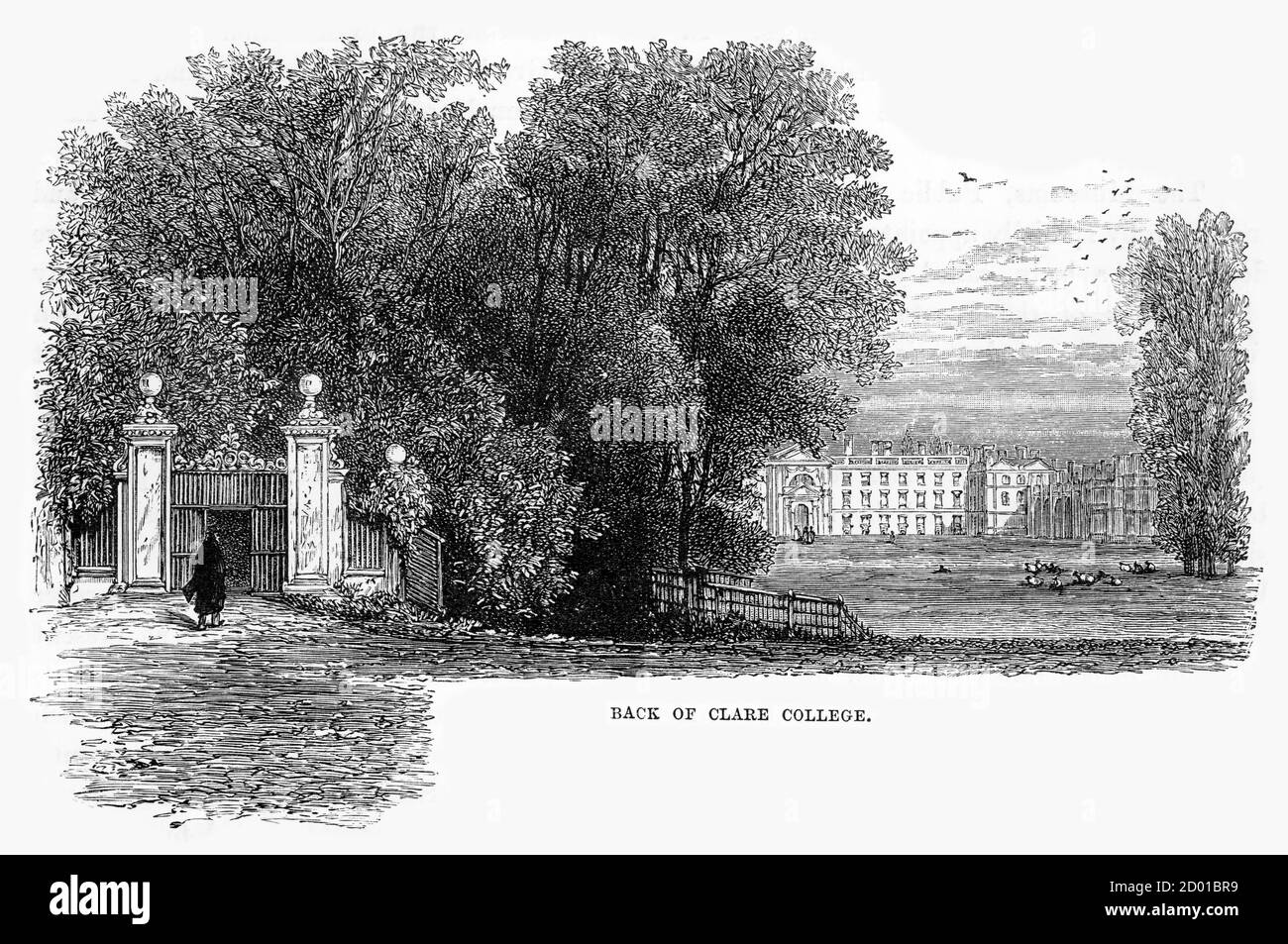 Back of Clare College, Cambridge, Cambridgeshire, England Victorian Engraving, 1840 Foto Stock