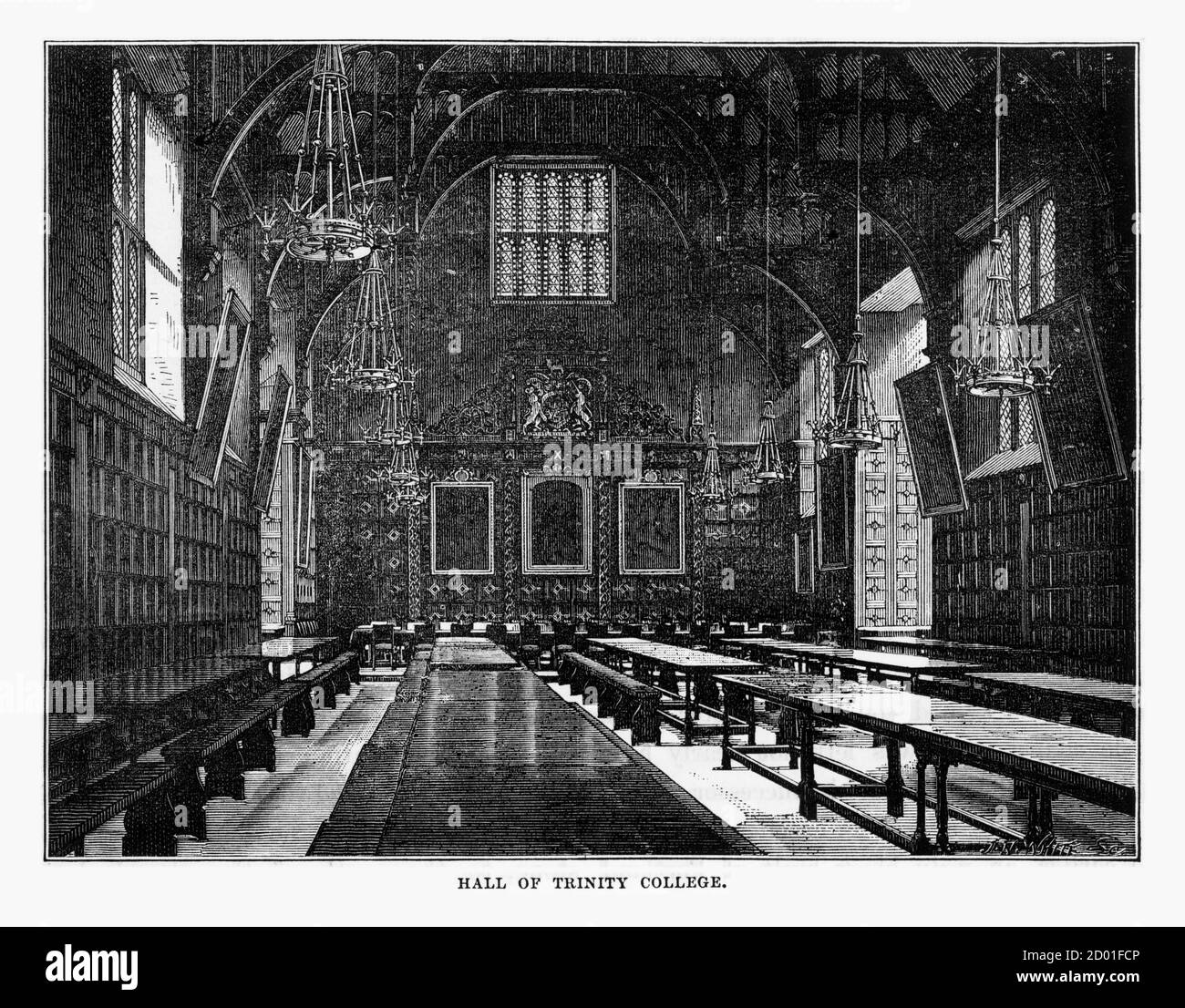 Hall of Trinity College, Cambridge, Cambridgeshire, Inghilterra Victorian Engraving, 1840 Foto Stock