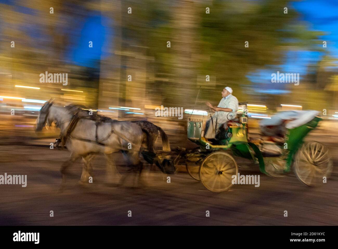 Carro trainato da cavalli in Piazza Jemaa El Fna a Marrakech, Marocco. Foto Stock