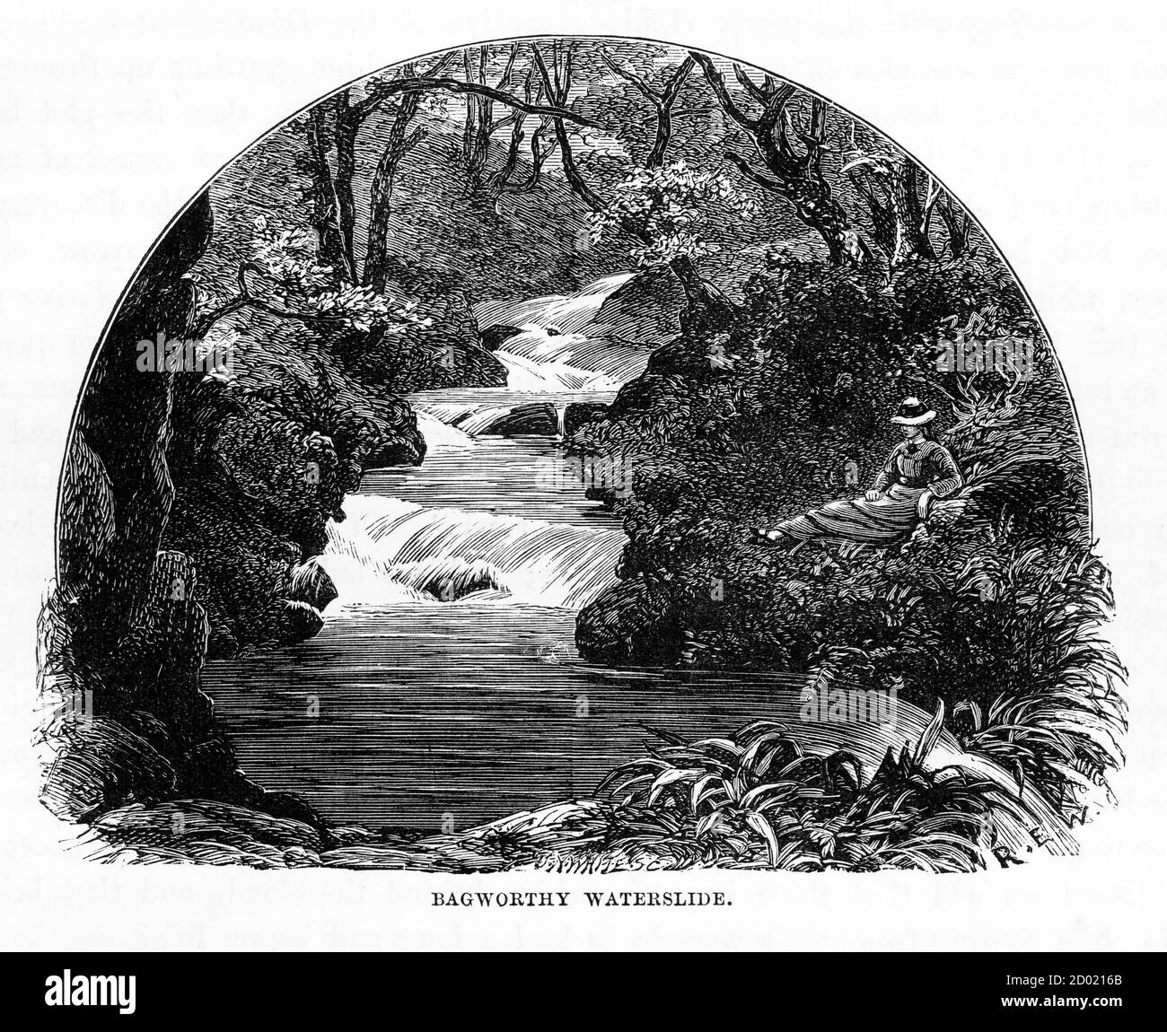 Raggworthy Waterslide, Exmoor, Inghilterra Victorian Engraving, 1840 Foto Stock