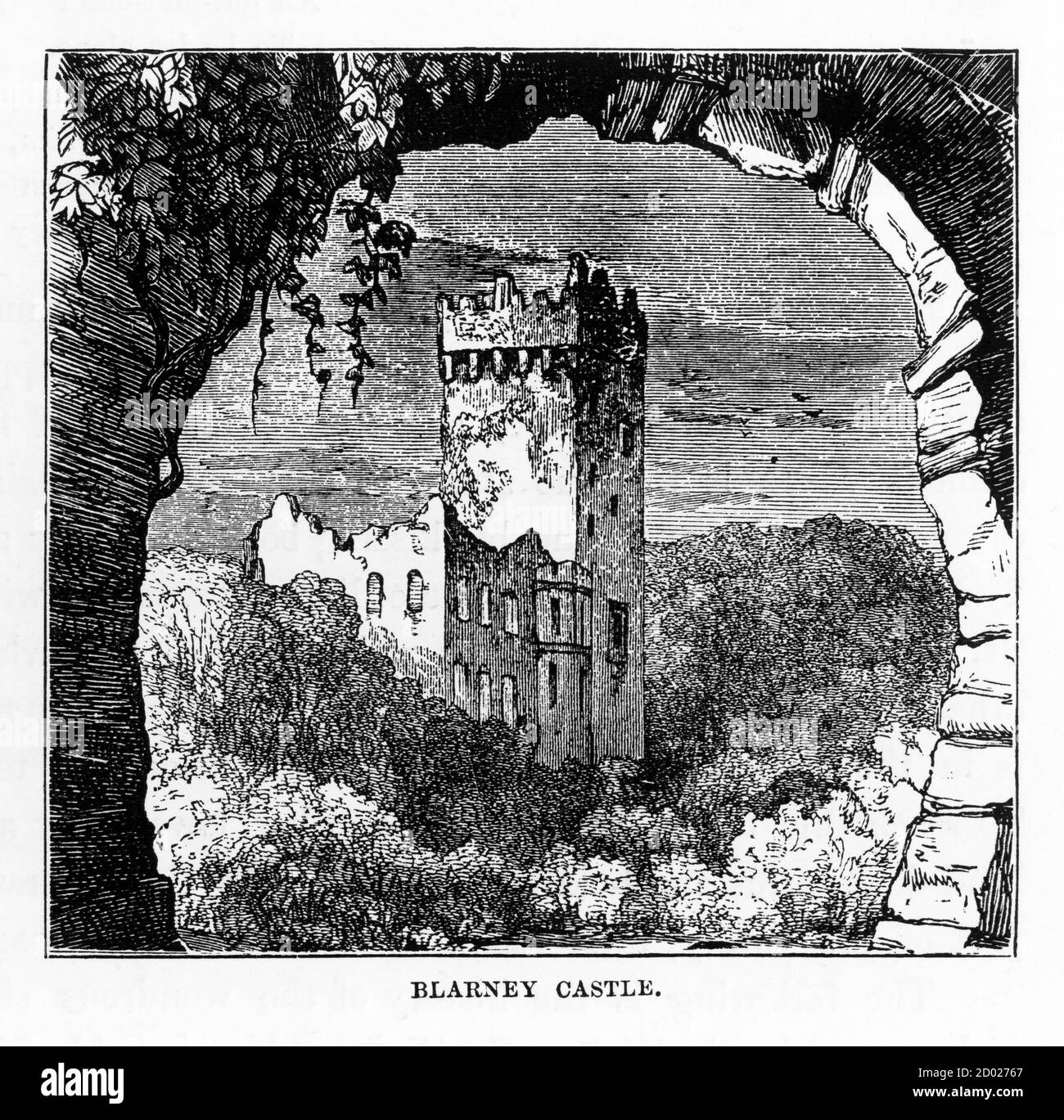 Molto rara, splendidamente illustrata, incisione antica di Cork, Castello di Blarney, Contea di Cork, Irlanda, incisione vittoriana, 1840. Foto Stock