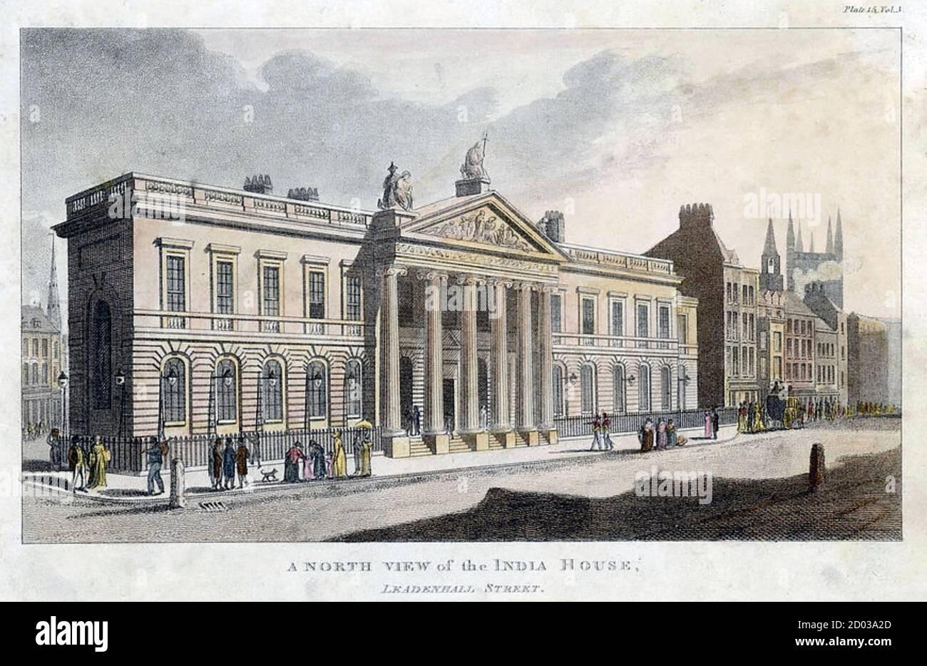 La sede centrale DELL'AZIENDA DELL'INDIA ORIENTALE in Leadenhall Street, Londra, circa 1790 Foto Stock