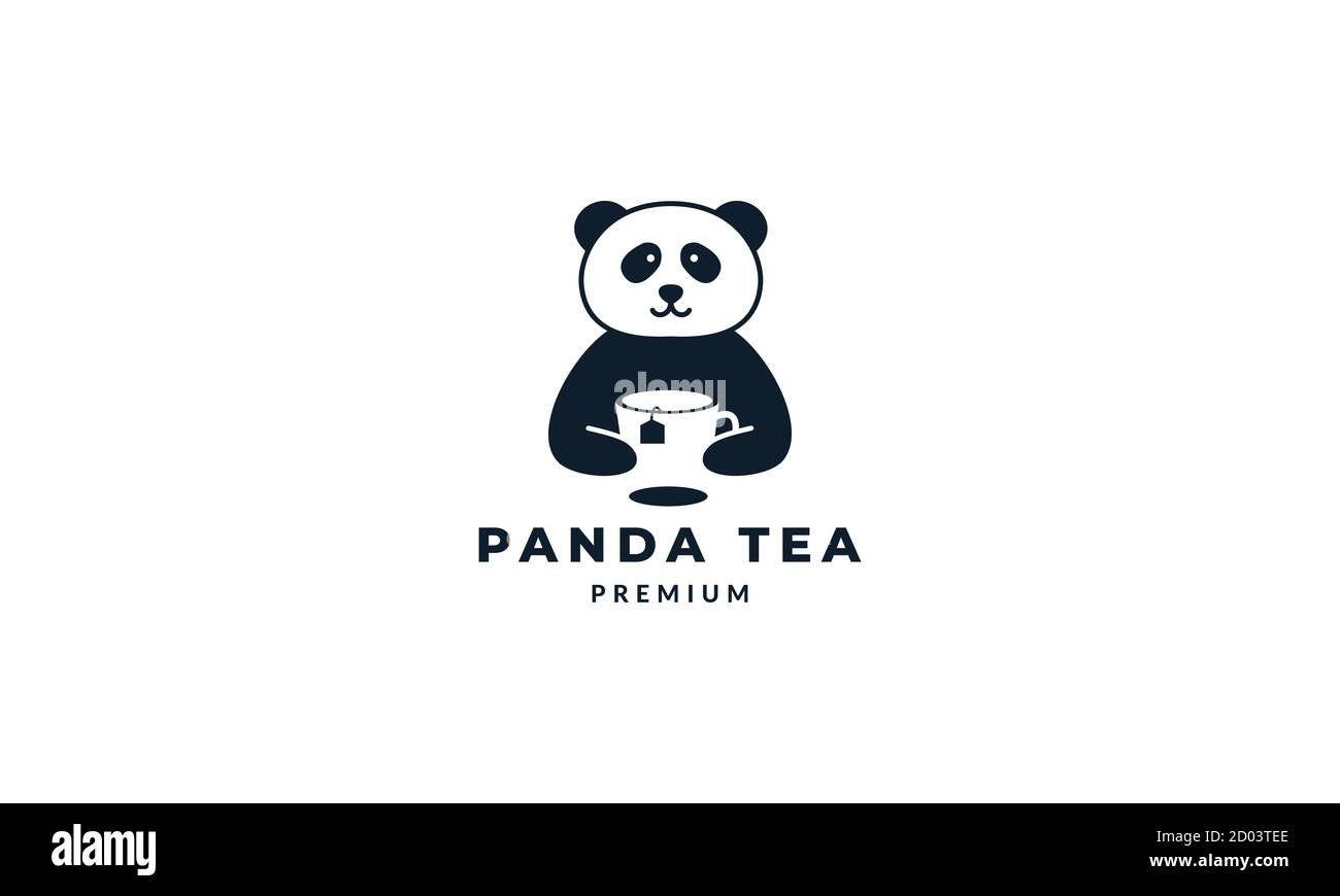 panda con il bicchiere da tè cute cartoon logo icona vettore illustrazione Illustrazione Vettoriale