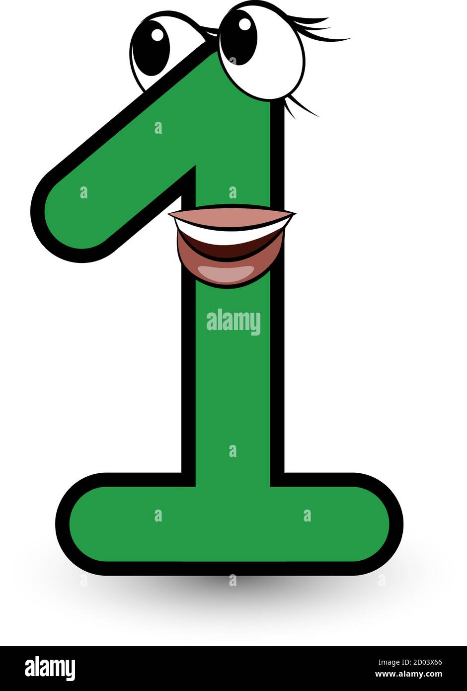 Divertente carattere disegnato a mano stile cartoon colorato numero uno con sorridente immagine vettoriale alfabeto volto isolato su bianco. Ottimo per i bambini che imparano Illustrazione Vettoriale