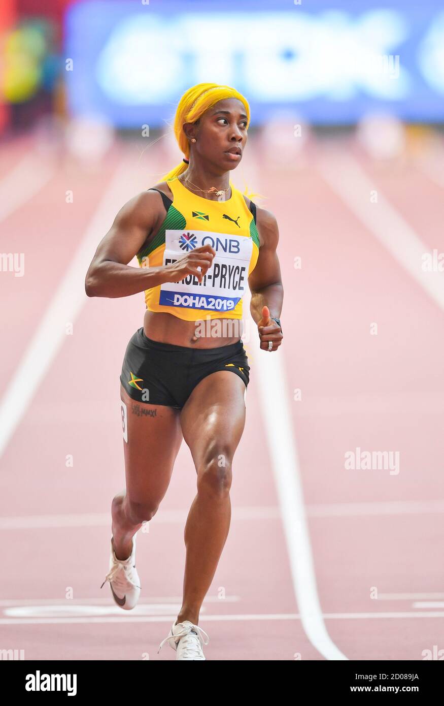 Shelly-Ann Fraser-Pryce (Giamaica). 100 metri, Round 1. IAAF mondiale di atletica, Doha 2019 Foto Stock