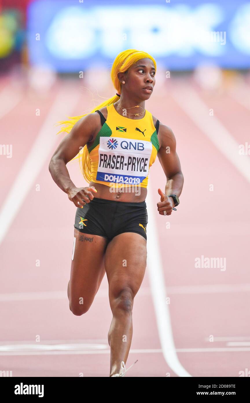 Shelly-Ann Fraser-Pryce (Giamaica). 100 metri, Round 1. IAAF mondiale di atletica, Doha 2019 Foto Stock