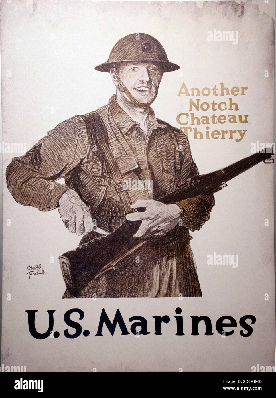 Parigi - 5 Dic, 2018 - Un altro incavo Chateau Thierry - la guerra mondiale I Marine poster di reclutamento, Les Invalides il Museo dell'esercito, Parigi, Francia Foto Stock