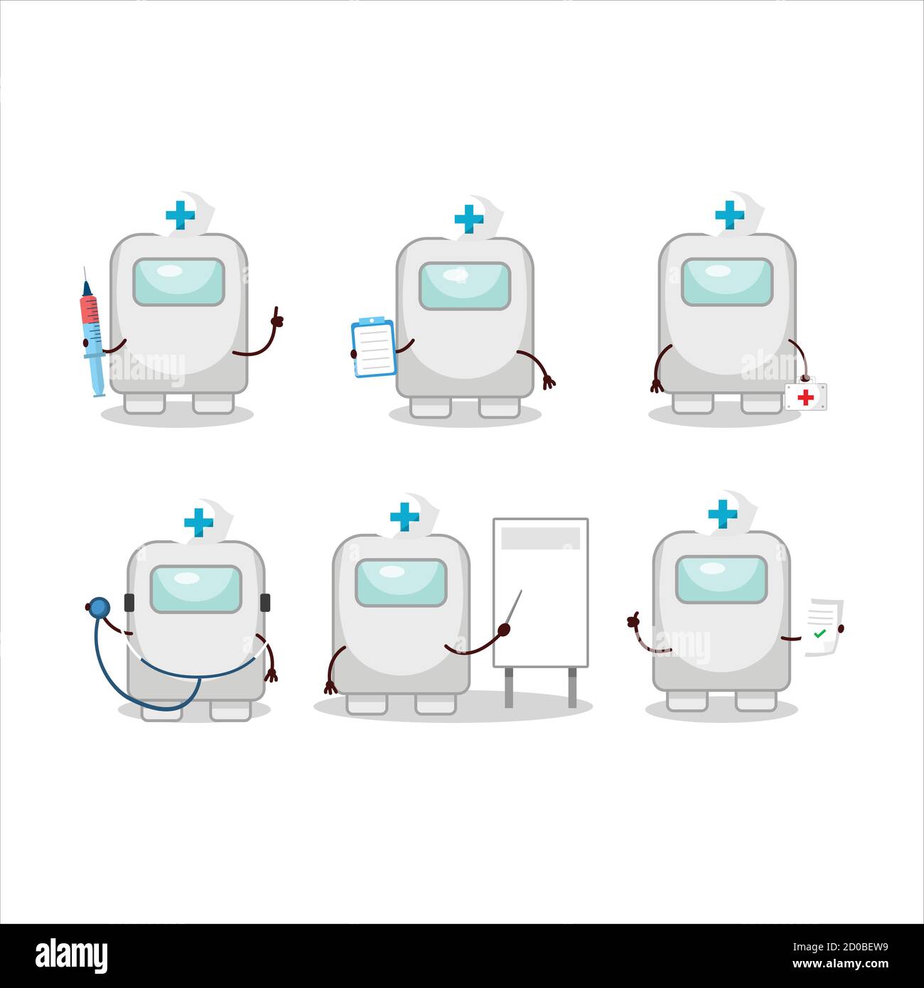 Medico professione emoticon con tra noi cartoni animati bianco carattere Illustrazione Vettoriale