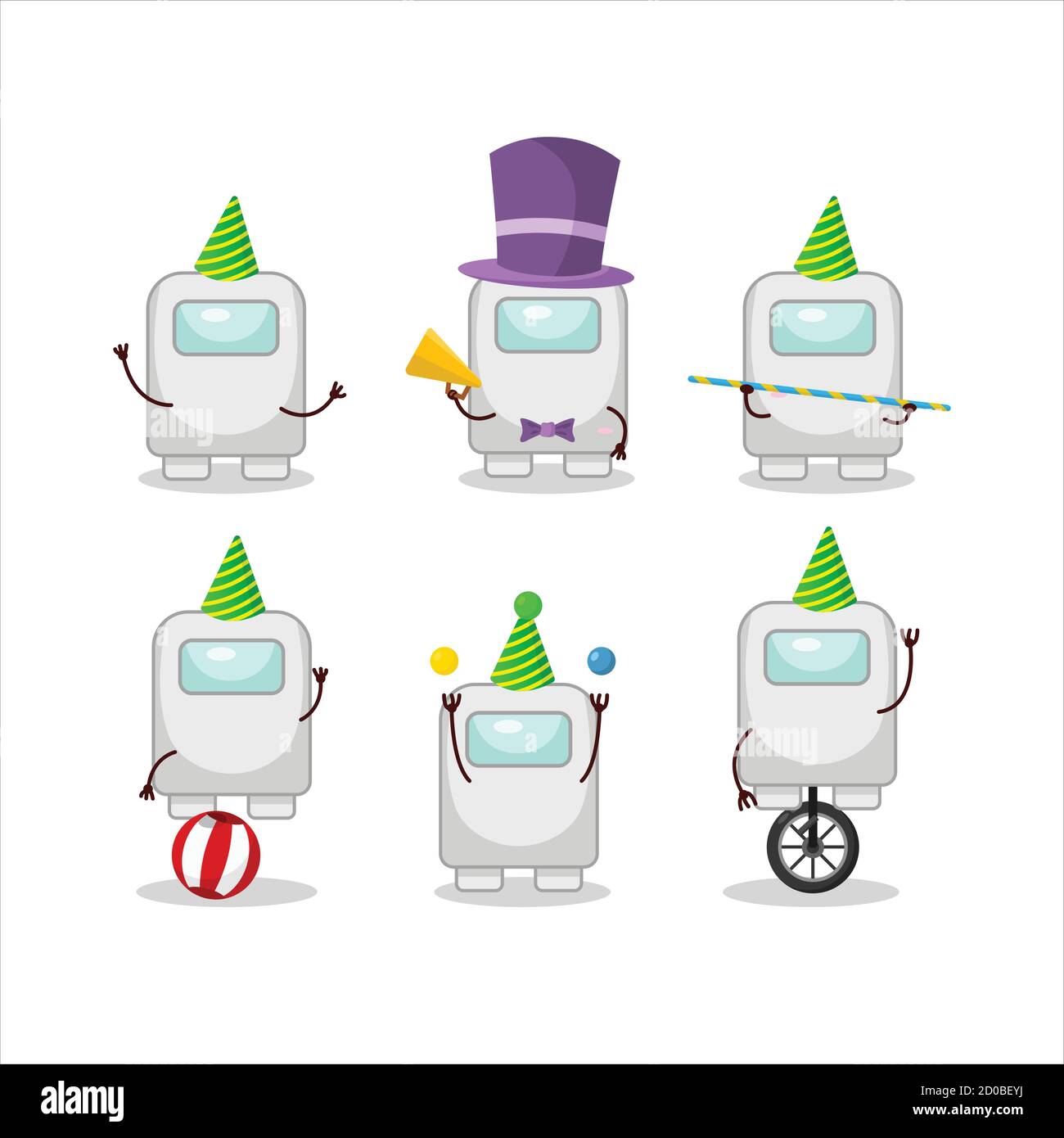 Personaggio cartoon di tra noi bianco con vari spettacoli circensi Illustrazione Vettoriale