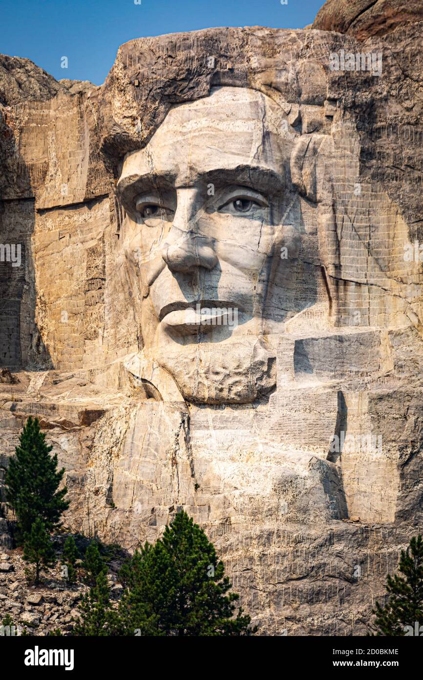 Ritratto di Abraham Lincoln sul Monte Rushmore, South Dakota Foto Stock