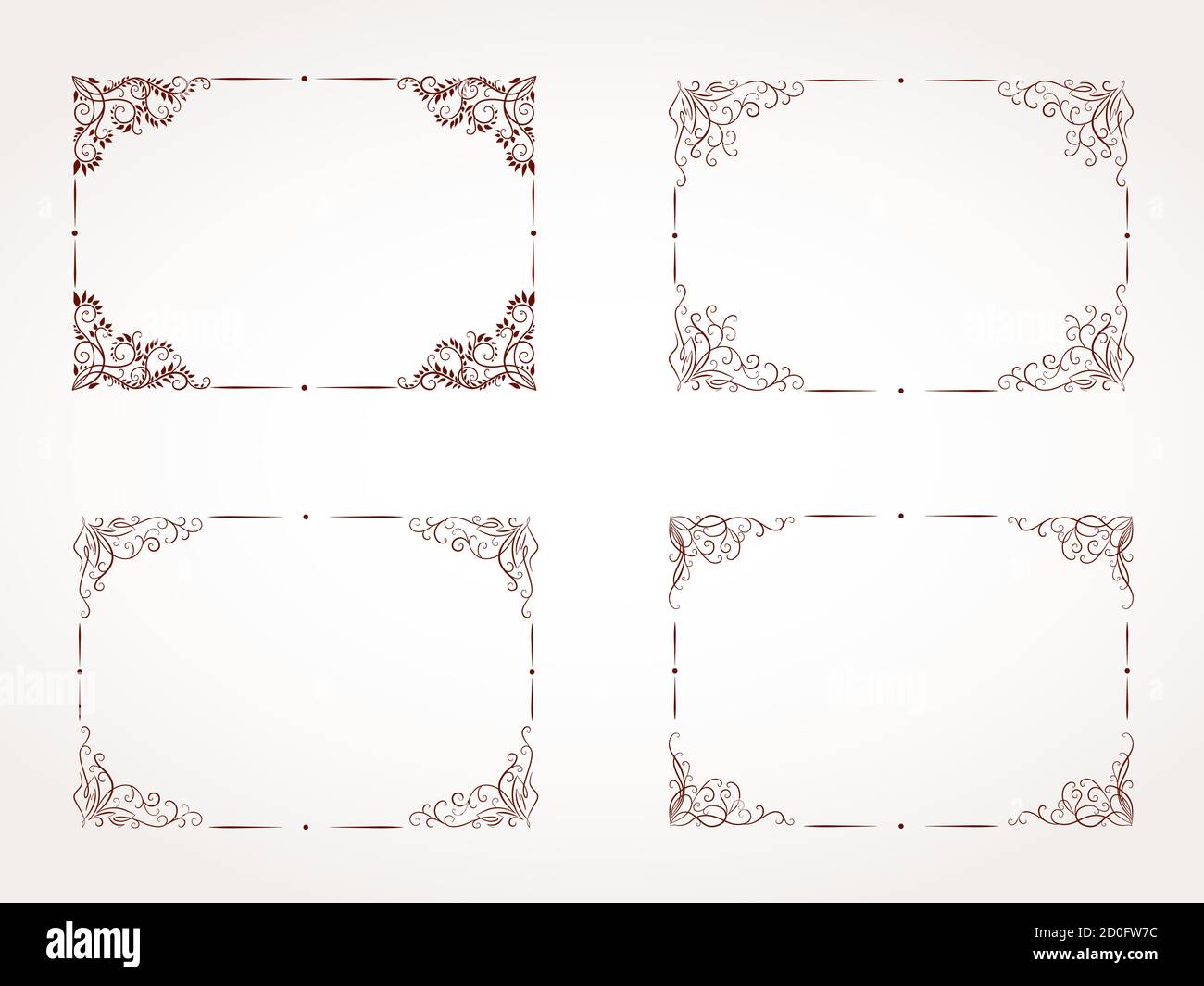 Insieme vettoriale di cornice ornamentale rettangolare disegnata a mano. Illustrazione Vettoriale