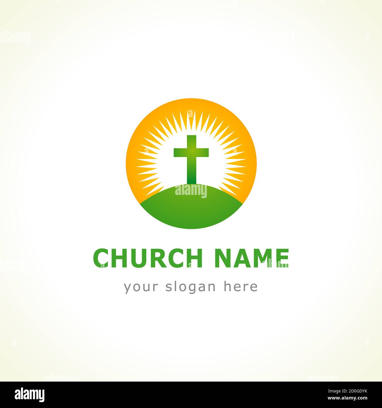 Logo modello per chiese e organizzazioni cristiane croce del Calvario al sole. Calvario croce chiesa logo. Illustrazione Vettoriale
