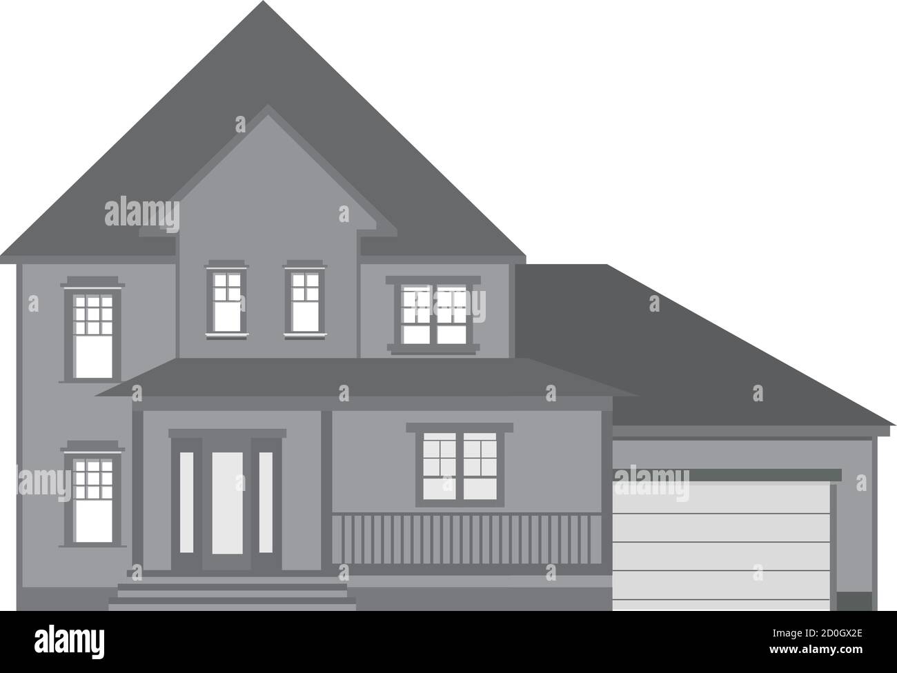 Icona della casa rurale in legno a due piani con un garage. Illustrazione Vettoriale