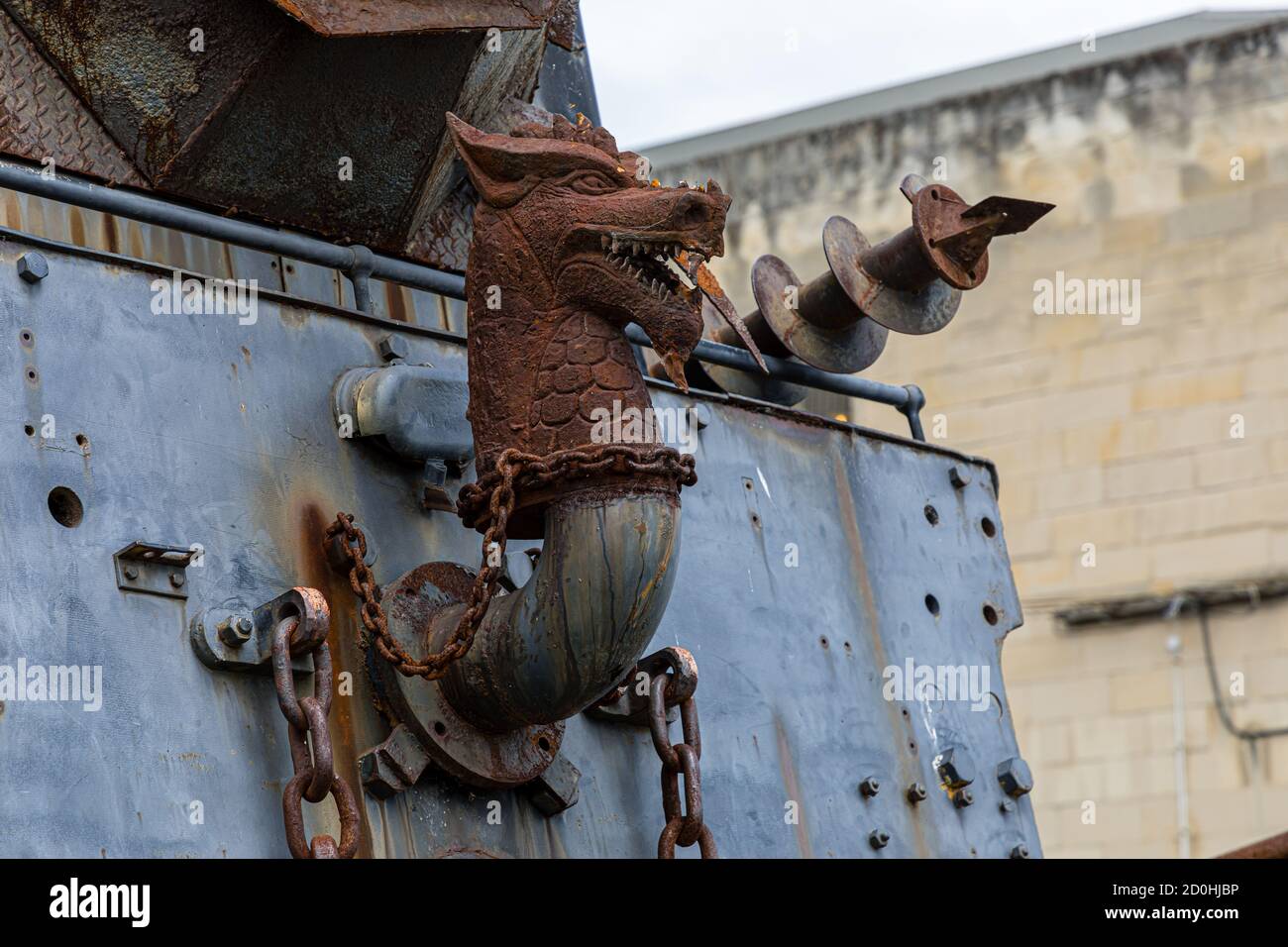 Oamaru, Otago, Nuova Zelanda: Il quartier generale Steampunk all'ingresso del quartiere vittoriano di Oamaru Foto Stock